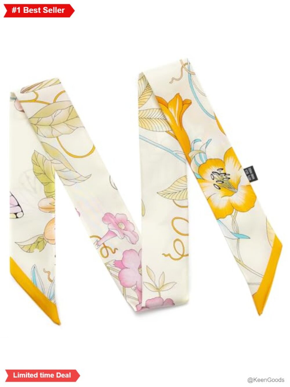 100% Mulberry Silk Twill Skinny Scarf 47"x2" Double-Sided Ribbon